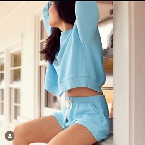 Aerie Corded Love Cropped Crew Sweatshirt Marbled Blue